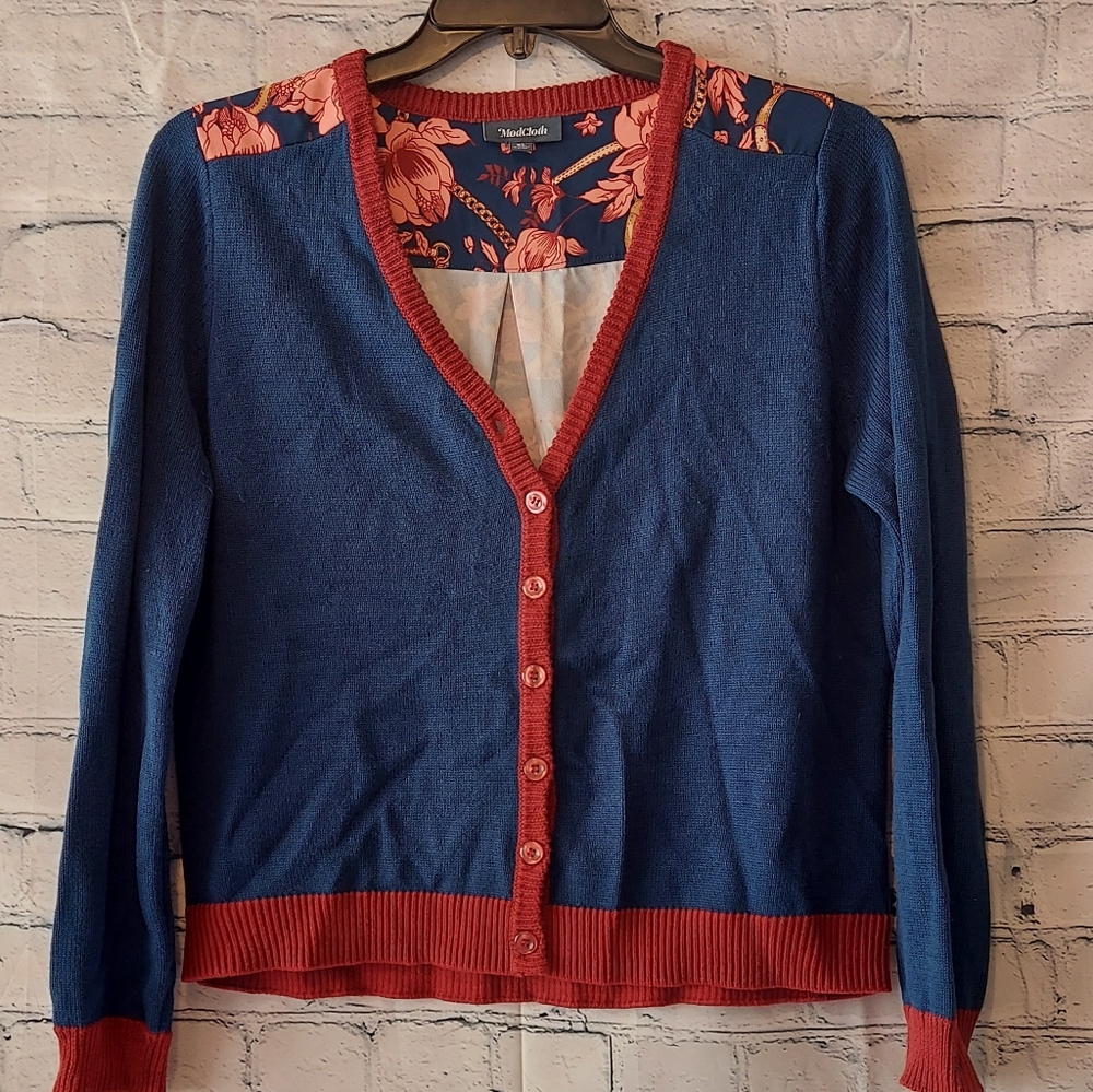 Modcloth Womens Xl Button Cardigan Sweater Bridle Print Mixed